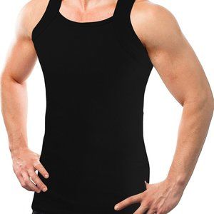 NEW - Men's Square Cut Ribbed Tank Top (2 Pack) - Black